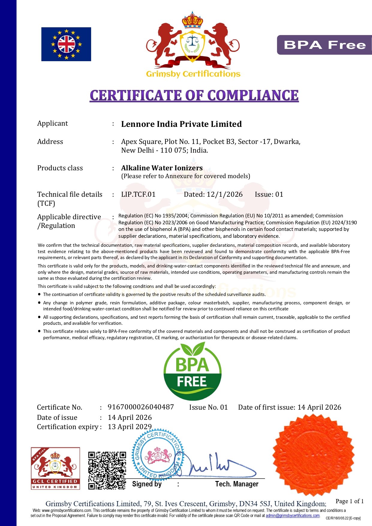 Lennore certification 1
